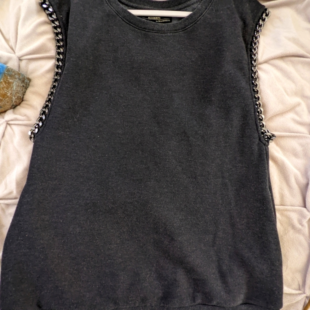 All Saints Cropped Sleeve with Chains Sweater